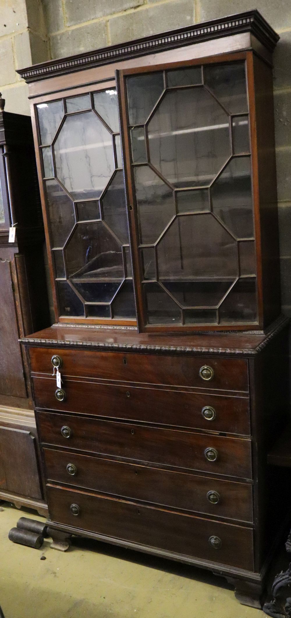 A George III mahogany secretaire bookcase, width 110cm depth 54cm height 227cm